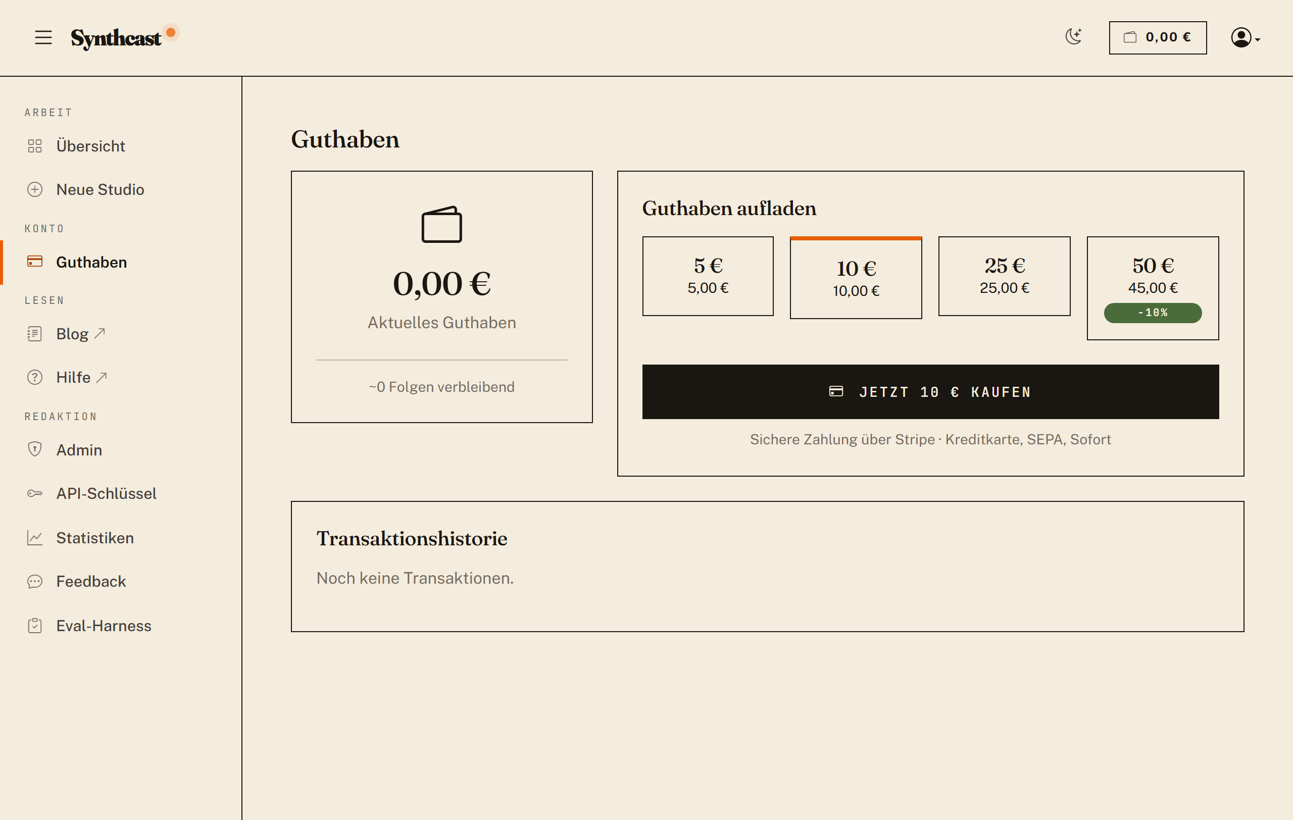 Credits + Stripe-Pakete